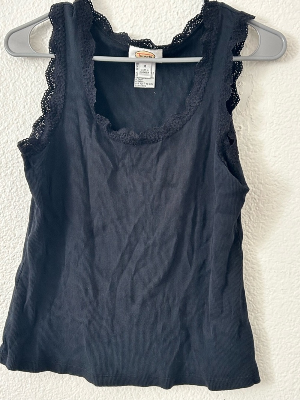Talbots Black Lace-Trim Ribbed Camisole